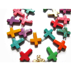 TB0009 Mini Colorful Dyed Howlite Turquoise Stone Cross Beads
