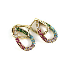 EC1648  CZ micro pave latchback huggies earrings,multicolor oval teardrop hoop huggie earrings jewelry for women