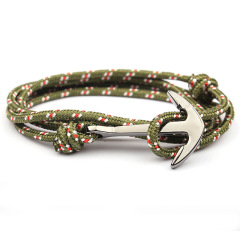 BM3009 fashion stainless steel  terylene cord / polyester fibre rope with steel anchor connector wrist men's bracelet