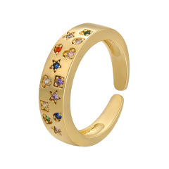 RM1235 fashion Brass Metal colored star heart square CZ diamond micro pave cuff Rings