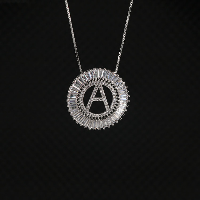 NZ1003S Silver Cubic Zirconia Diamond CZ 26 Alphabet Letter Charm Pendant Necklaces A-Z Zircon Initial jewelry for Women