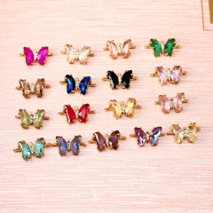 CZ8385 18k gold plated brass rainbow clear colored CZ Zircon glass crystal Charms butterfly pendant