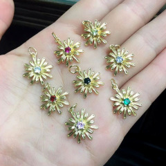 CZ8215 Mini Jewelry Supplies Gold CZ Micro Pave Chrysanthemum Daisy Flower Charms,Tiny Small CZ Diamond Floral Flower Charms