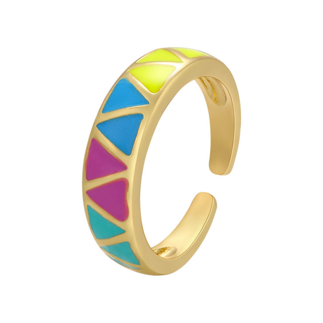 RA1042 18k gold plated Brass Metal Enamel Rainbow Colored diamond triangle open Rings