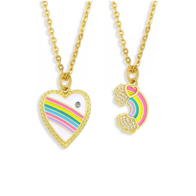 NZ1185 Fashion Jewelry Gold Plated Enamel Rainbow Love Heart Pendant Chain Necklace ,Valentine's Day Gift For Lover Mom