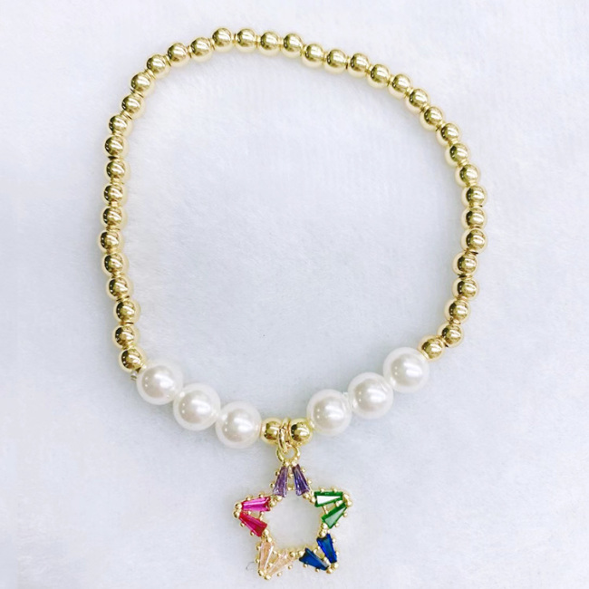 BC1332 wholesale CZ cubic zirconia  diamond micro pave shell pearls hand chain heart star cross  Charms   Bracelets for lady