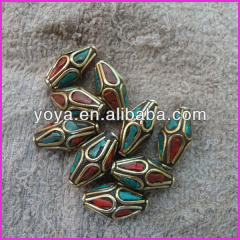 NB1205 Fashion bicone nepal nepalese beads with turquoise and coral inlay