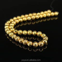 LB1073 Metallic Gold Plated Coated Lava Rock Volcanic Round Beads