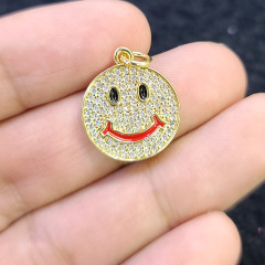 CZ8352 Wholesale colored enamel cz micro pave charm pendant,cubic zirconia diamond smiley pendant