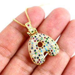 NZ1102 Gold Plated Iced Out Rainbow Diamond CZ Micro Pave Bubble Alphabet Letter Initial Pendant Chain Necklace