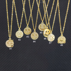 NZ1256 Fashion Jewelry Waterproof Stainless Steel Box Chain Women SMILEY Face Necklace,Charm Diamond Emojis Ladies Necklace