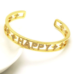 BC2043 18K Gold Plated Brass Bracelet CZ Micro Pave  Coffee Bean Link Chain Hand Cuff Bangle Bracelet