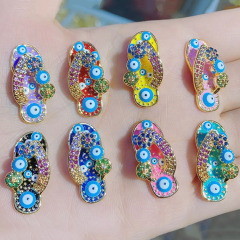 CZ8532 Fashion 18K Yellow Gold Plated Enamel Rainbow Evil Eyes CZ Flip Flop Slipper Charm Pendant