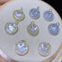 CZ8121Dainty White Shell cz micro pave Disc charm Pendants, Zircon Paved Star Crescent Heart, Cross ,Smile,Girls Mary Charms
