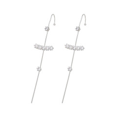 EC1713 CZ Micro Pave Bar Ear Pin Minimalist Jewellery Cartilage earring Chain ear cuff pin Chain earring Needle earring