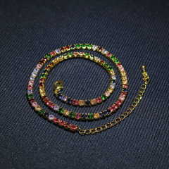 NZ1010 2019 Fashion Sparkly Bling Jewelry Dainty Gold Minimalist Rainbow CZ Diamond Tennis Chain Choker Necklace