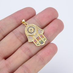 CZ8335 Mini 18K Gold Plated Pendant rainbow CZ Micro Pave HAND Charm pendant Dainty Tiny Jewelry