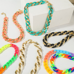 NA1016 Chic Colorful Acrylic Chain Link Necklace Rainbow Big Resin Choker  Large Link Cuban Curb Chain Chunky Lucite Necklace