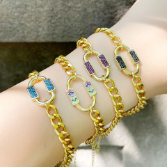 BC1339 Fashion Gold plated Brass colourful CZ Micro Pave wrist Ladies chain bracelet charm women copper bracelet