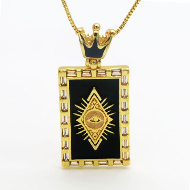 NZ1270 18K Gold Plated CZ Paved Enamel Rainbow Evil Eyes Cross Tarot Pendant Chain Necklace