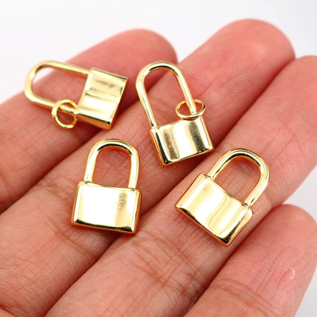 JS1501 High Quality Jewelry Supplies 18K Gold Plated Padlock Pad Lock Charm Pendants