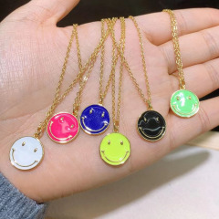 NM1055 2021 Fashion Popular Jewelry Gold Plated Enamel Smile Happy Face Smiley Pendant Stainless Steel Chain Necklace Jewelry