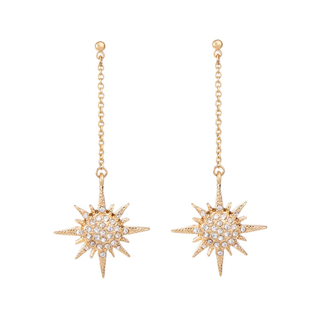 EM1110 Popular Rhinestone Crystal Pave Moon Crescent and Star Linear Dangle Earrings for Women