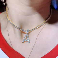 Iced 18k Jewelry Zircon Diamond Alphabet Letter Pendant Necklaces CZ Micro Pave A-Z Initial Tennis Chain Necklace for Women