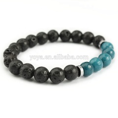BN5045 new matching gemstone Yingyang couple bracelet set,teal green quartz & lava relationship elastic bracelet for couple