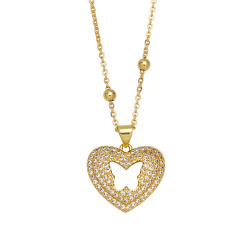 NZ1334 New Creative 18k Gold Plated Chic Cubic Zirconia CZ Hollow Star Hand Cross Butterfly in Heart Pendant Chain Necklace
