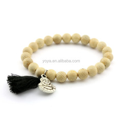 BN1031B wood bead tassel bracelet, buddha charm elastic bracelet