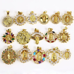 Gold Plated Silver Plated CZ Saint Virgin Guadalupe Mary Latin Oval Charm Pendant, Diamond Medal Medallion Charm