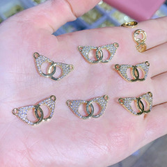 CZ8206 18k GOld Plated Diamond CZ Micro Pave Double Handcuff Charm Pendants for Bracelet Necklace Making,jewelry supplies