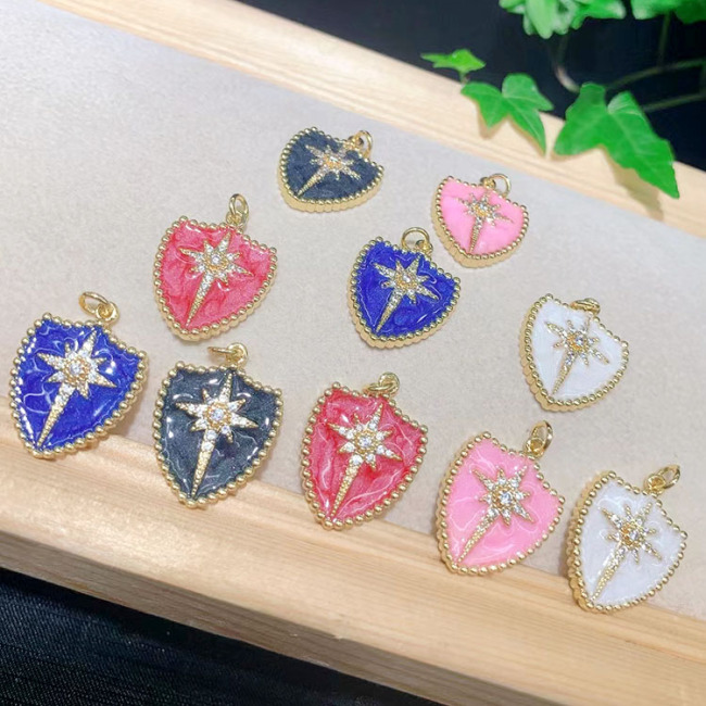 CZ8399 Gold Plated Micro Pave CZ North Star on enamel shield Shape charms Pendant gift for lady