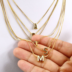 NM1037 Dainty Mini 18K Gold Plated Capital Letter Initial Medal Pendant Chain Necklace