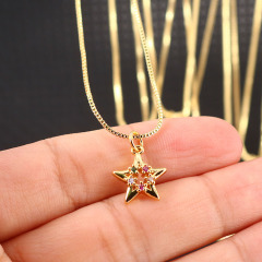 NZ1119  fashion minimal moon pendant mini star brass charm with cubic zircon women chain crescent necklace