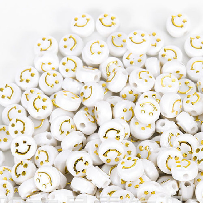 GP0948 Popular White  Flat plastic acrylic 10mm 500g Rainbow Enamel Smile Face Smiley round disc beads for jewelry DIY