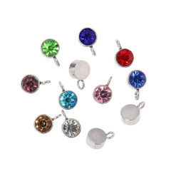 S11083 Tiny Mini Small Minimalist Gold Plated Stainless Steel Rhinestone Crystal Pave Stainless Steel Birthstone Charms