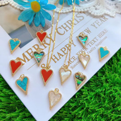 NN1143 Dainty 18k Gold Plated CZ Pave Turquoise White Shell Stone Heart Pendant Chain Necklace for Women Mother's Day Gift