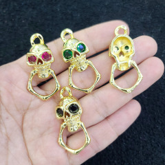 CZ8384 New 18K Gold Plated Pendant colored CZ Micro Pave skull Charm pendant
