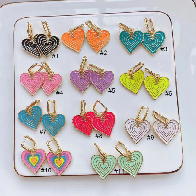 EM1283 18K Gold Plated Rainbow Enamel Colorful Heart Drop Huggie Female Earrings for Women Ladies 2021