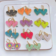 EM1283 18K Gold Plated Rainbow Enamel Colorful Heart Drop Huggie Female Earrings for Women Ladies 2021