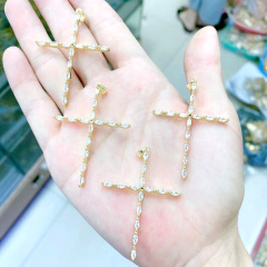 CZ Micro Diamond Pave Smiley Cross Charm Pendants,Cubic Zirconia Inlaid Bailed Copper Christian Cross Jewelry Supplies Pendant