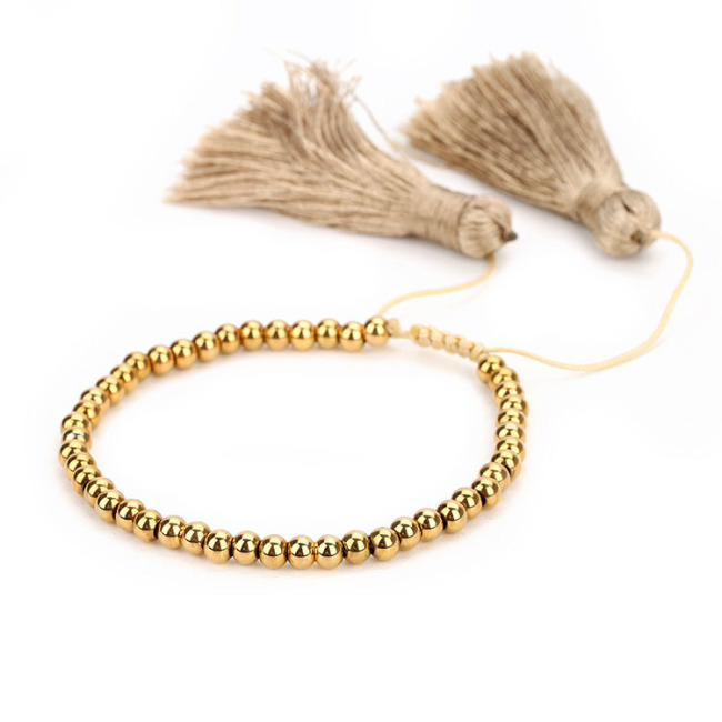 BS2021 Bohemia Gold Plated Stainless Steel Round Beaded Bracelet with Tassels