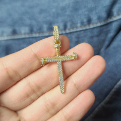 Dainty Mini18k GOld Plated Pave Pearl Beaded CZ Cross Charm Pendants for Bracelet Necklace Making,Religious jewelry supplies