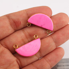 JF7002 Fashion gold plated pink howlite half moon pendants,gold bezel set fuchsia howlite moon pendants with two bails