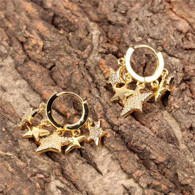 EC1732 2021 Womans Fashion Gold Plated Clear CZ Micro Pave Heart Star Dangle Charms Hoop Huggies Earrings