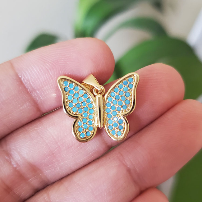 CZ8323 18k Gold Plated CZ Zircon Micro Pave Crystal Rhinestone Butterfly Charm Pendant for Necklace Jewelry Making