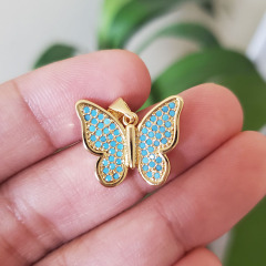 CZ8323 18k Gold Plated CZ Zircon Micro Pave Crystal Rhinestone Butterfly Charm Pendant for Necklace Jewelry Making