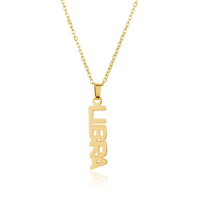 NS1086 Star Constell IP Gold Plated Stainless Steel Horoscope Zodiac Sign Vertical Bar Pendant Necklace